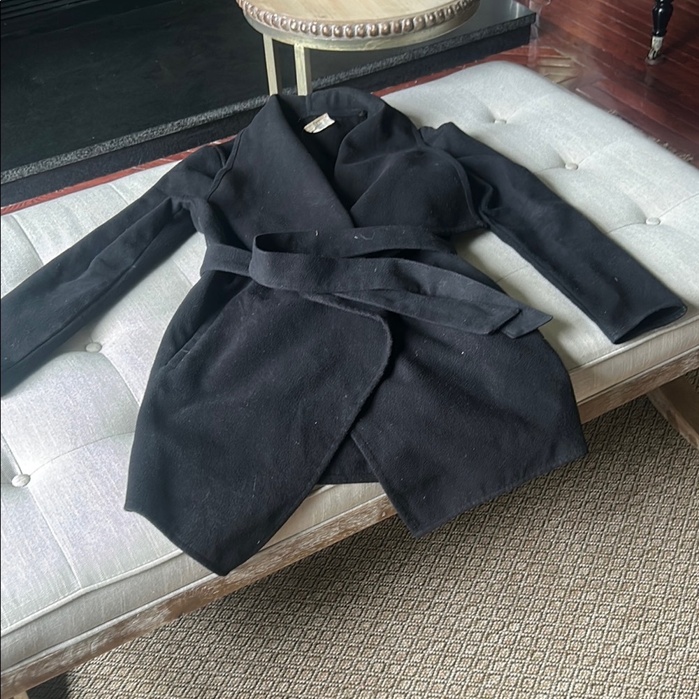 MAE Black Lightweight Cozy Belted Trench Coat
